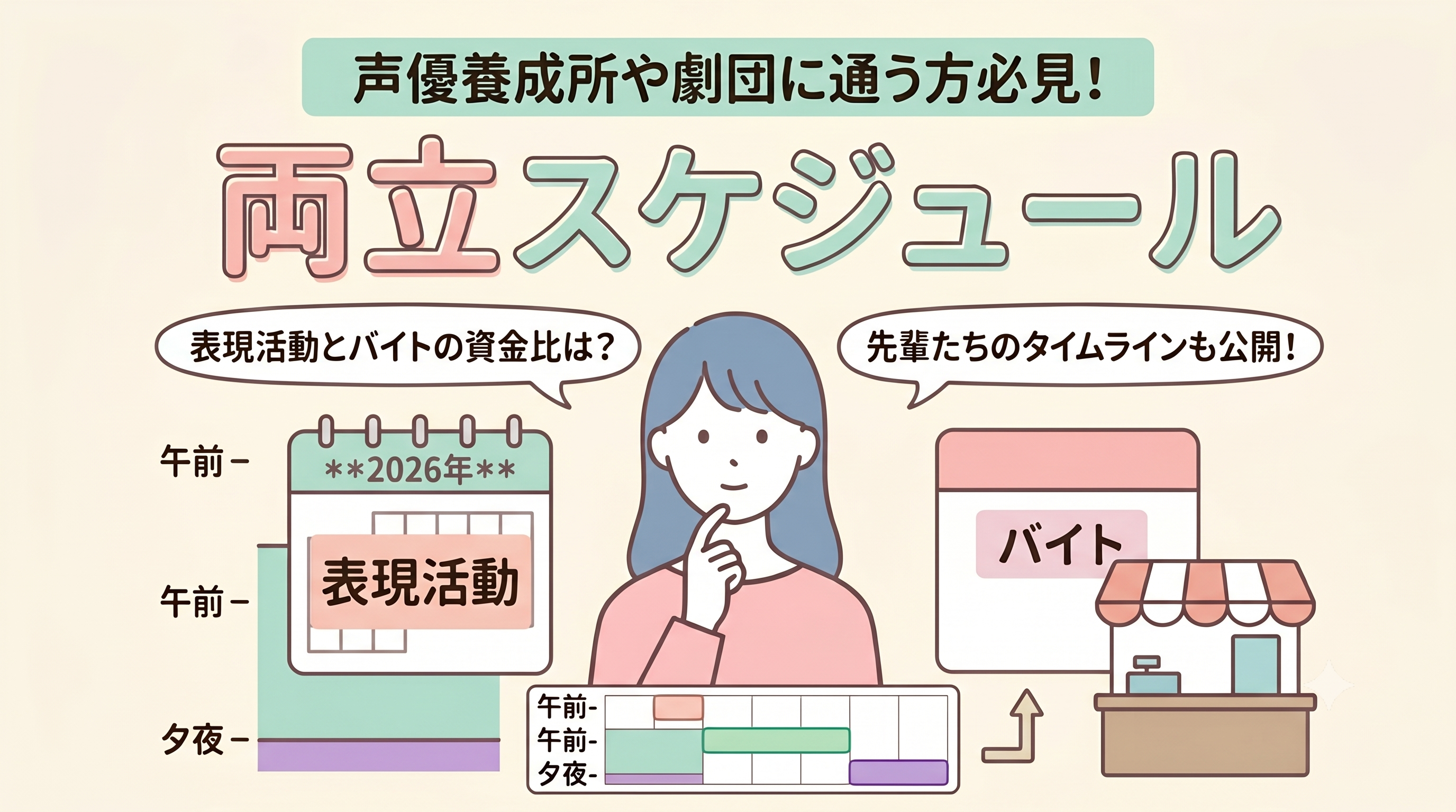 「声優養成所や劇団に通う方必見！表現活動とバイトの両立スケジュールを公開！」イメージ画像
